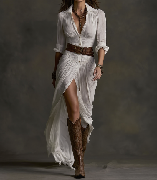 Adelina - Vestido de lino con cuello solapado