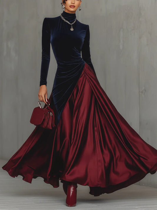 Lara - Vestido bicolor de terciopelo y satén