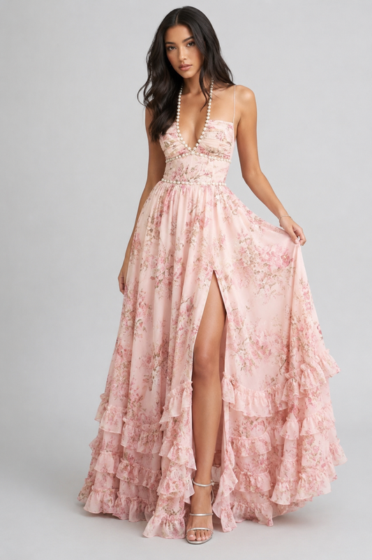 Carla - Vestido maxi elegante de estilo floral vintage