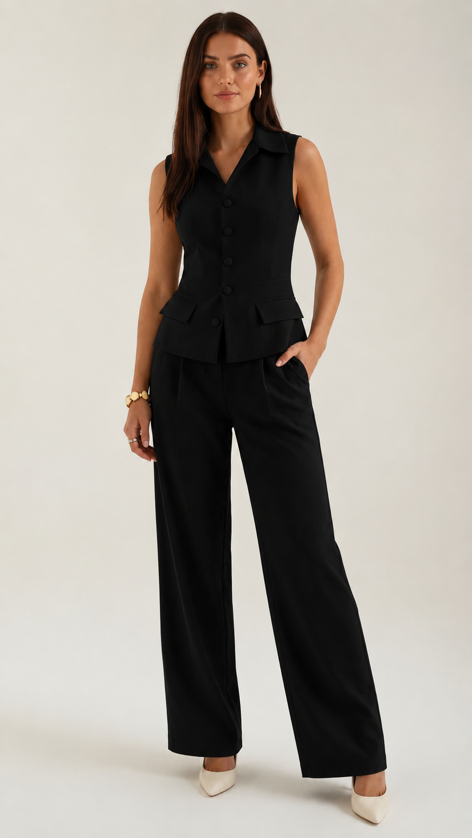 Annie | Elegante traje de dos piezas para mujer con escote en V