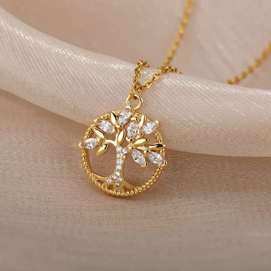 Nayara - Collar con colgante del Árbol de la Vida en oro con cristales