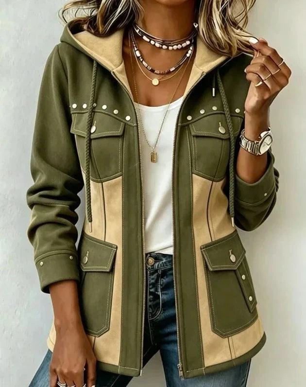 Sara | Chaqueta con capucha de dos tejidos