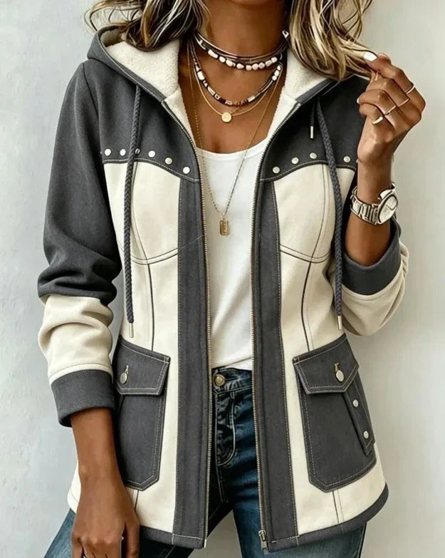 Sara | Chaqueta con capucha de dos tejidos
