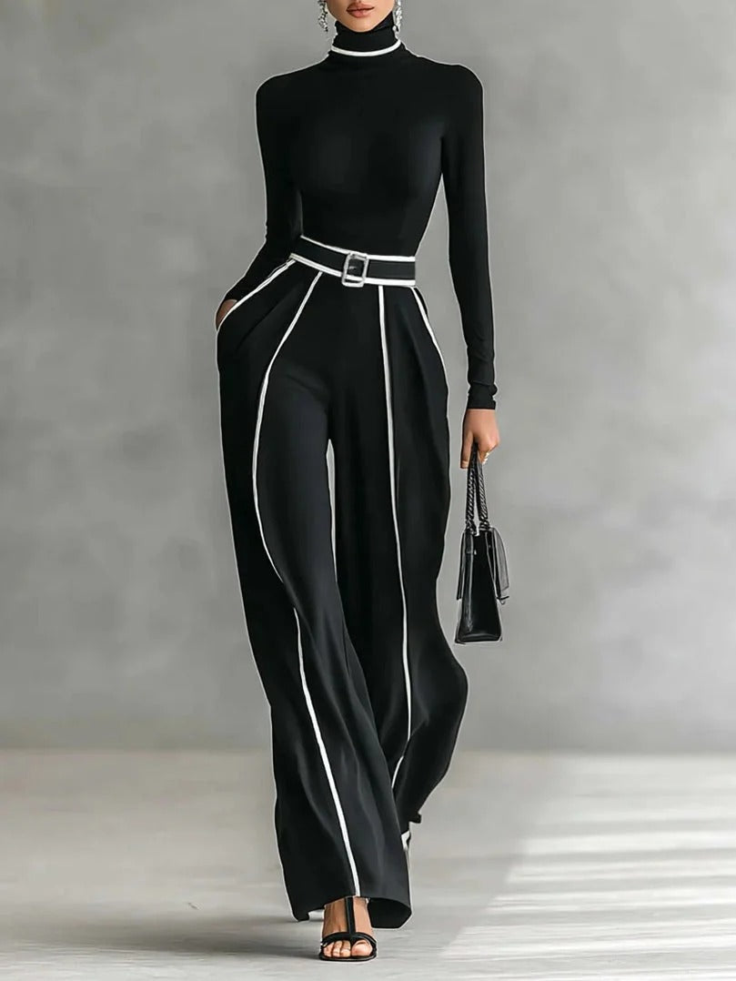 Emma | Elegante conjunto de dos piezas con cuello alto y pantalones de pierna ancha