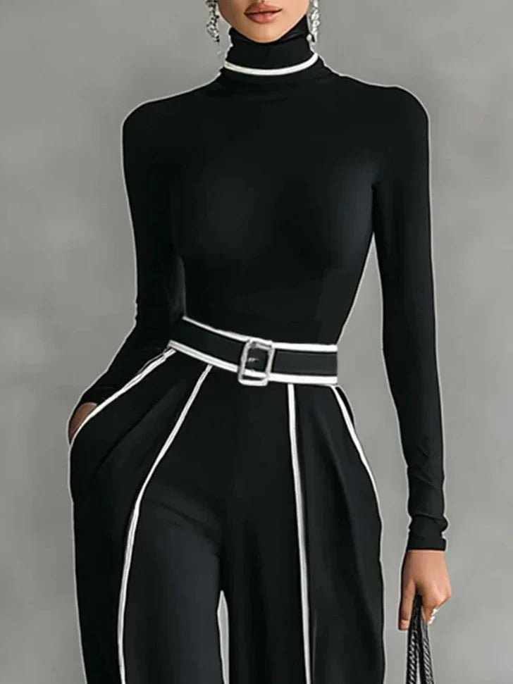 Emma | Elegante conjunto de dos piezas con cuello alto y pantalones de pierna ancha