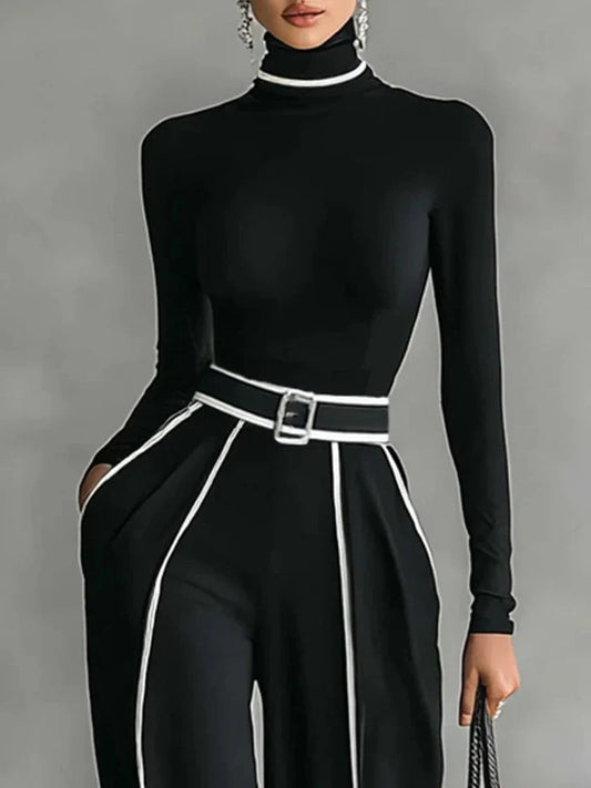 Emma | Elegante conjunto de dos piezas con cuello alto y pantalones de pierna ancha