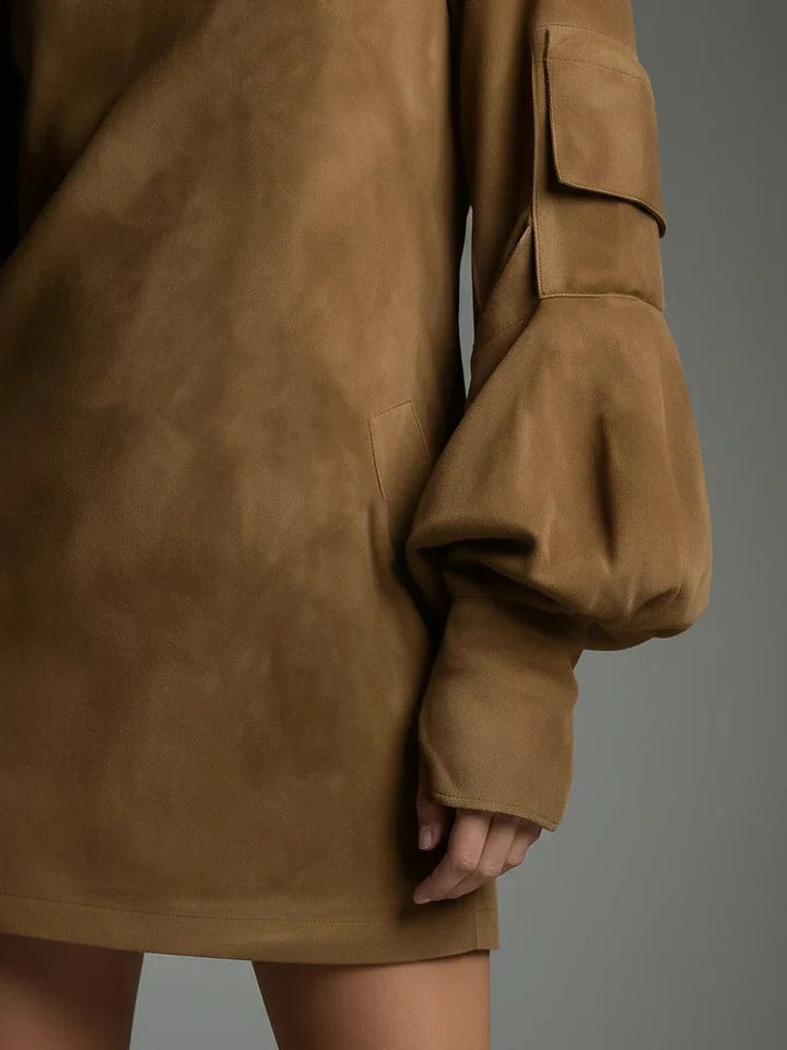 Lorena | Minivestido oversize de ante con cuello alto