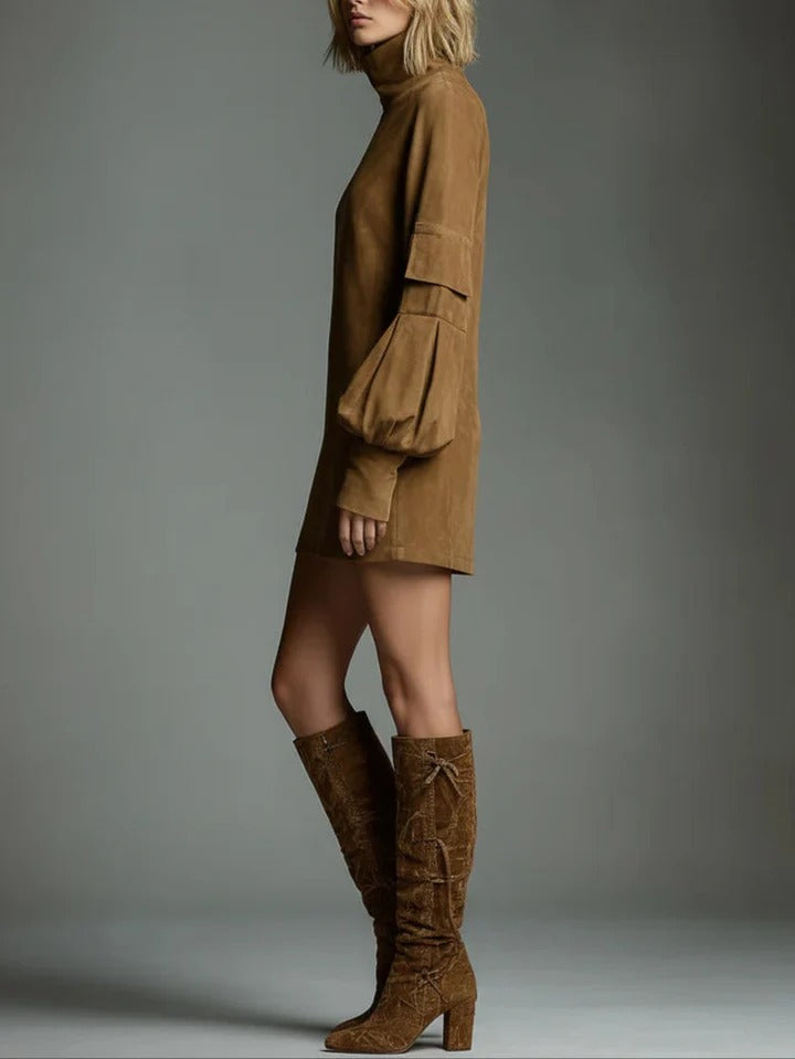 Lorena | Minivestido oversize de ante con cuello alto