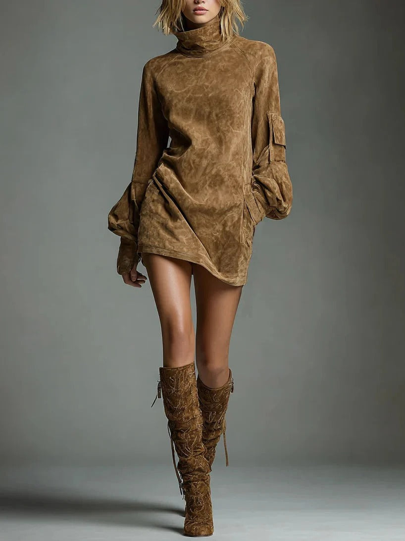 Lorena | Minivestido oversize de ante con cuello alto