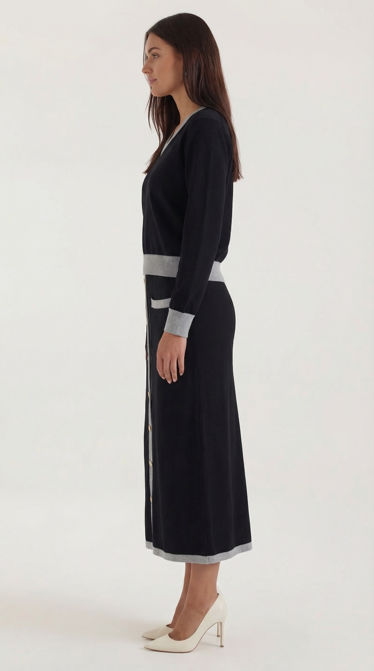 Conjunto de jersey de cuello en V y falda midi Cheryl