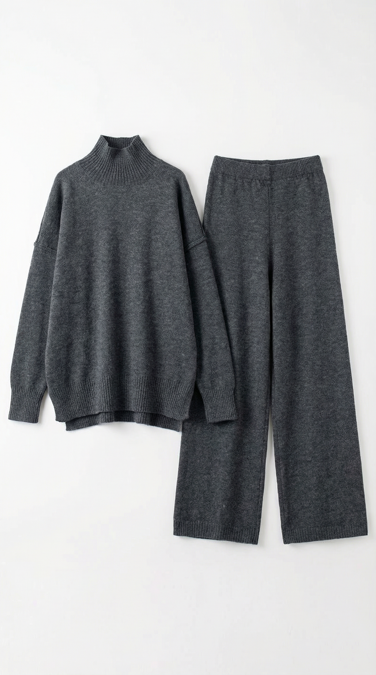Conjunto de jersey de punto de cuello alto y pantalones vaqueros