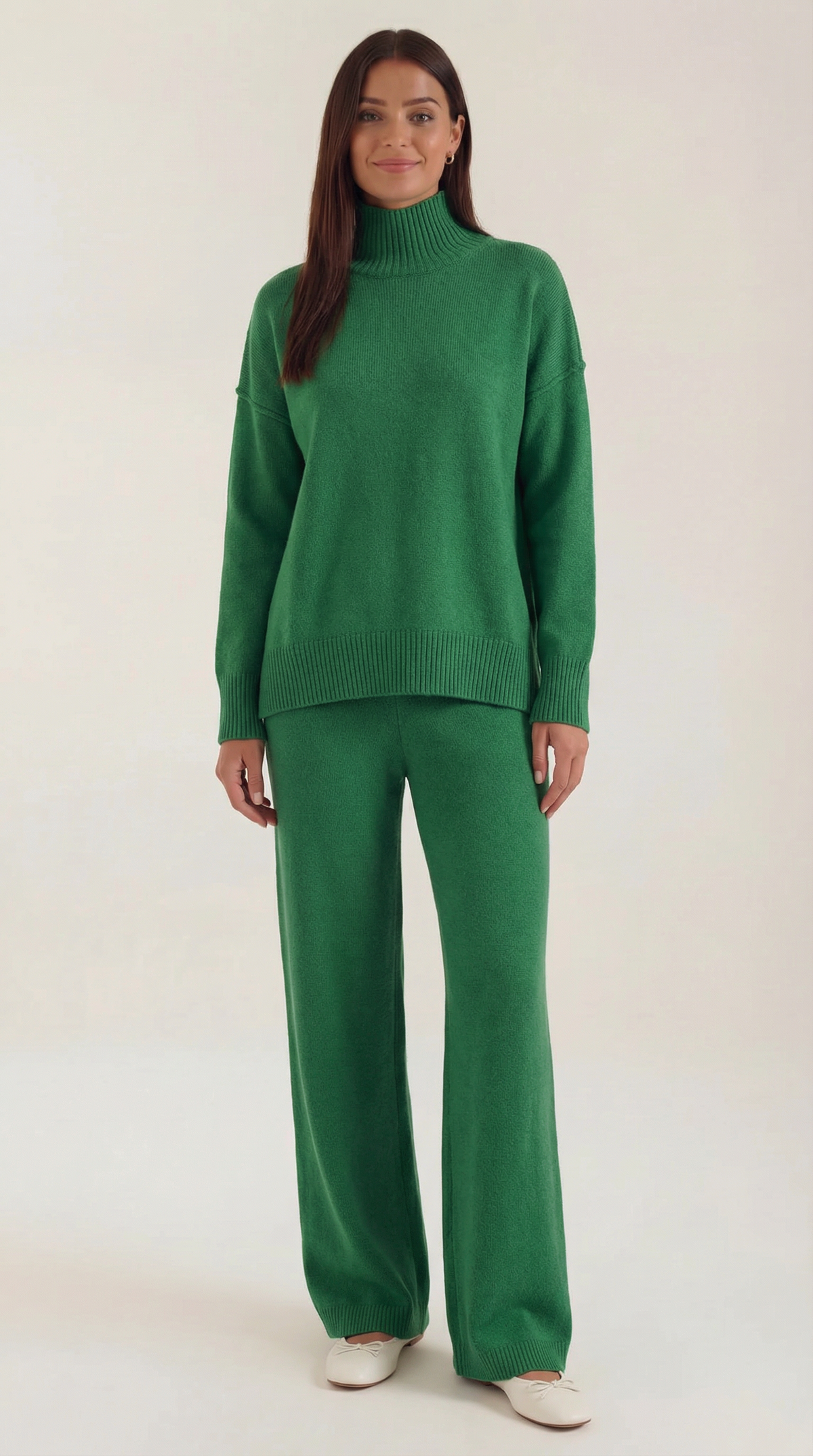 Conjunto de jersey de punto de cuello alto y pantalones vaqueros