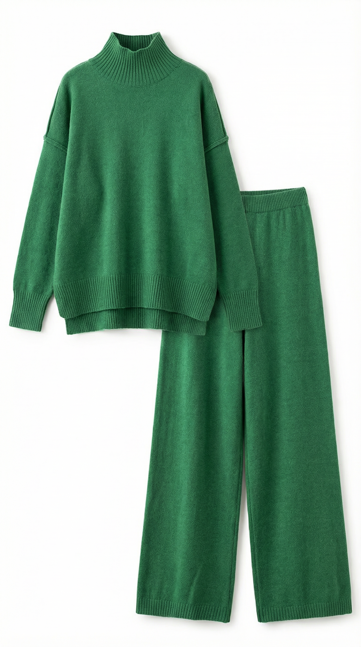 Conjunto de jersey de punto de cuello alto y pantalones vaqueros