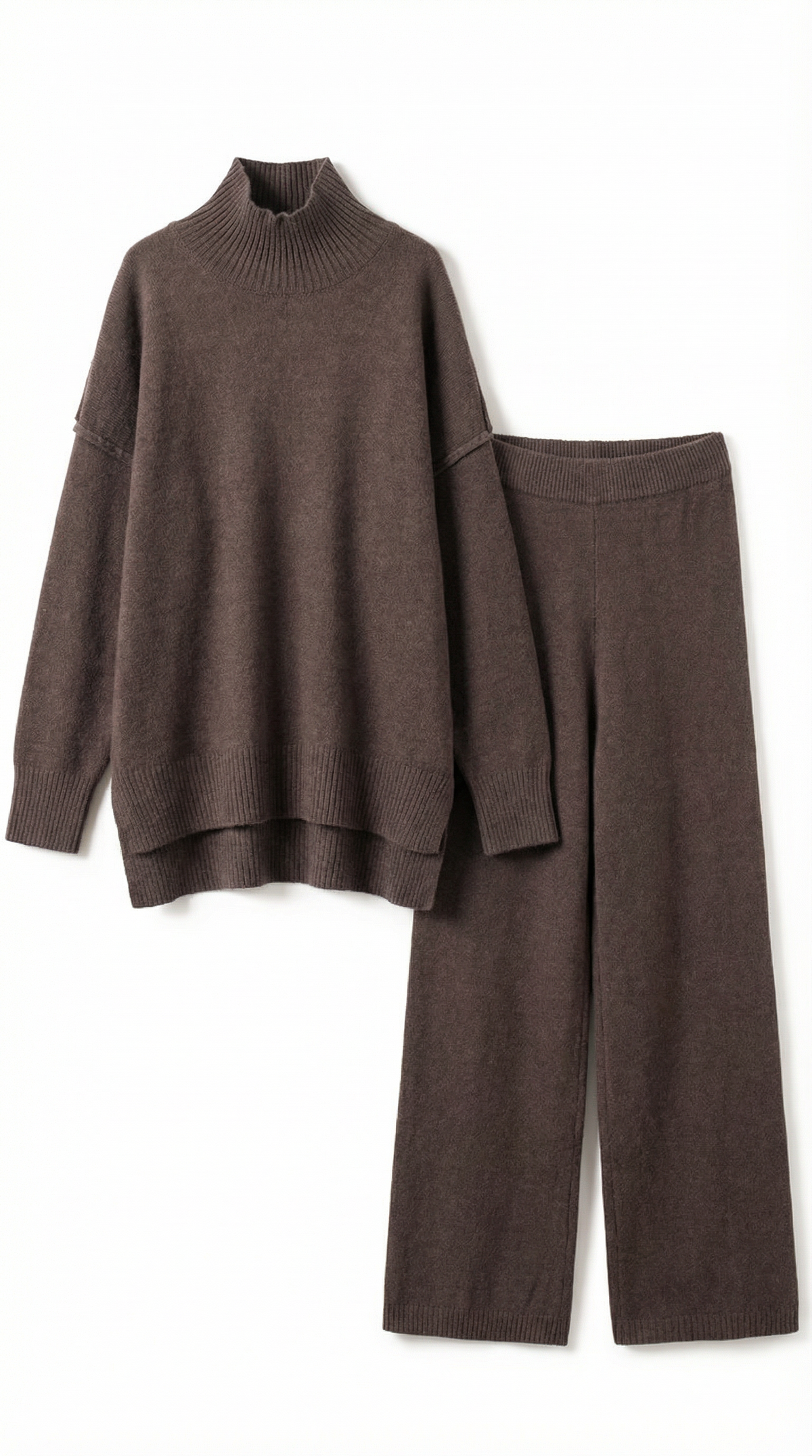 Conjunto de jersey de punto de cuello alto y pantalones vaqueros