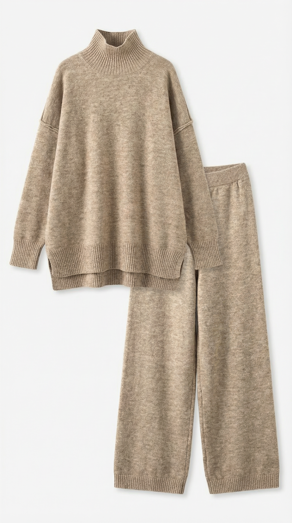 Conjunto de jersey de punto de cuello alto y pantalones vaqueros